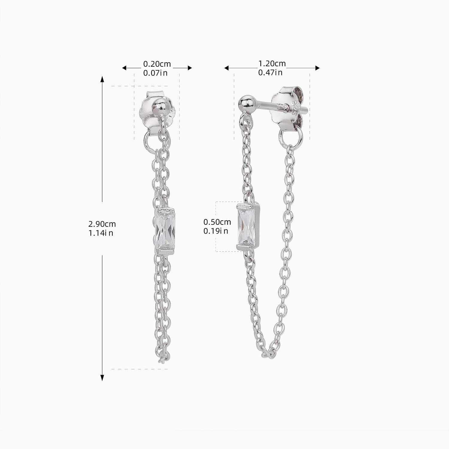 Petite Diamond Chain Stud Earrings - Silver