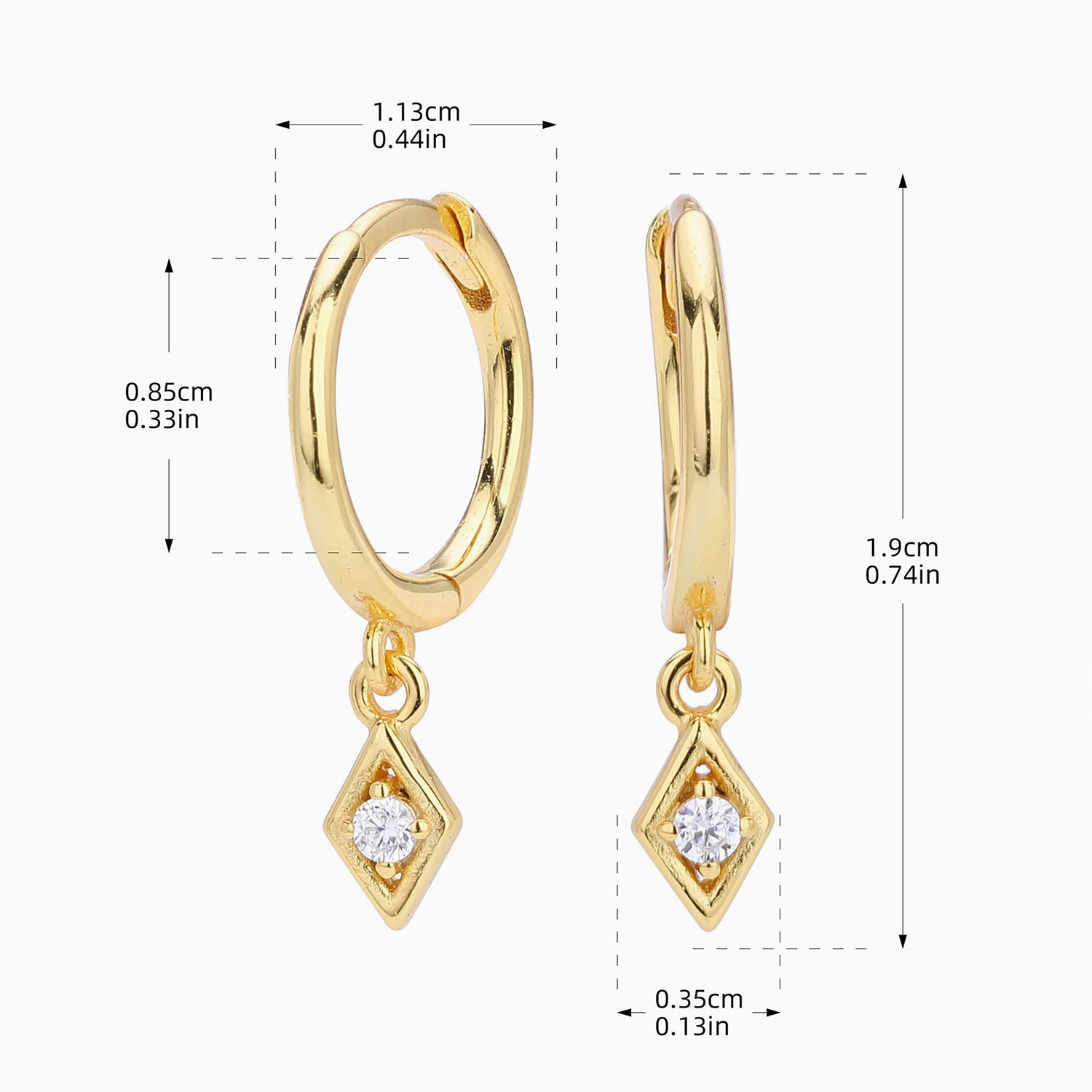 Petite Diamond Drop Huggie Hoop Earrings - Gold
