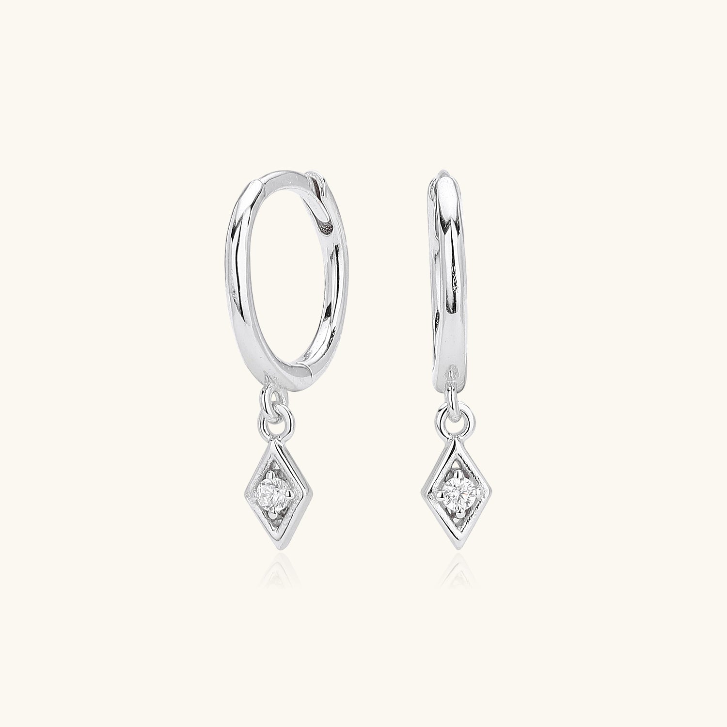 Petite Diamond Drop Huggie Hoop Earrings - Silver
