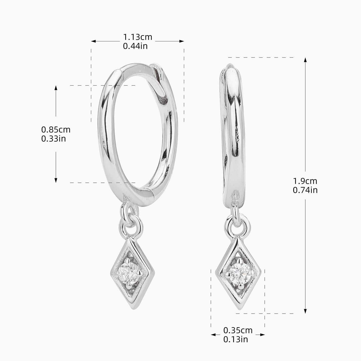 Petite Diamond Drop Huggie Hoop Earrings - Silver