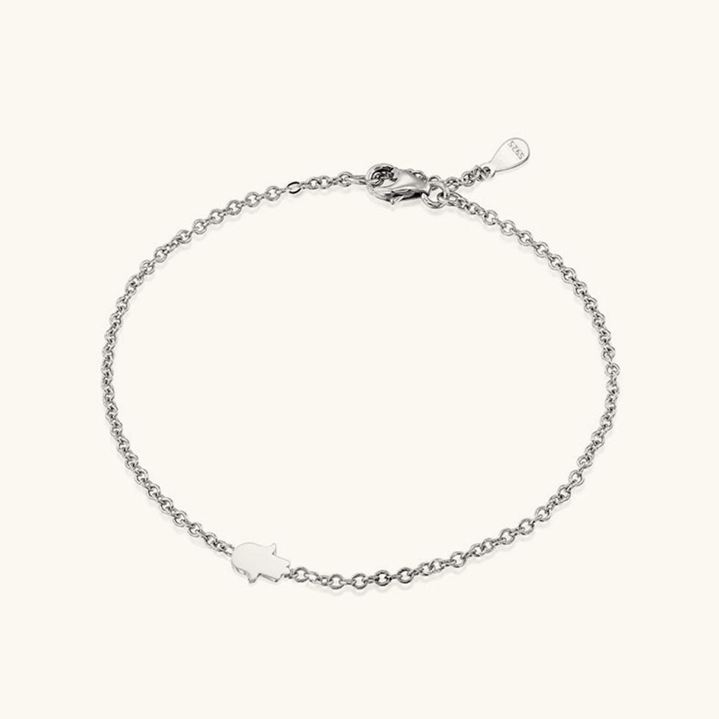 Petite Hamsa Hand Chain Bracelet - Silver