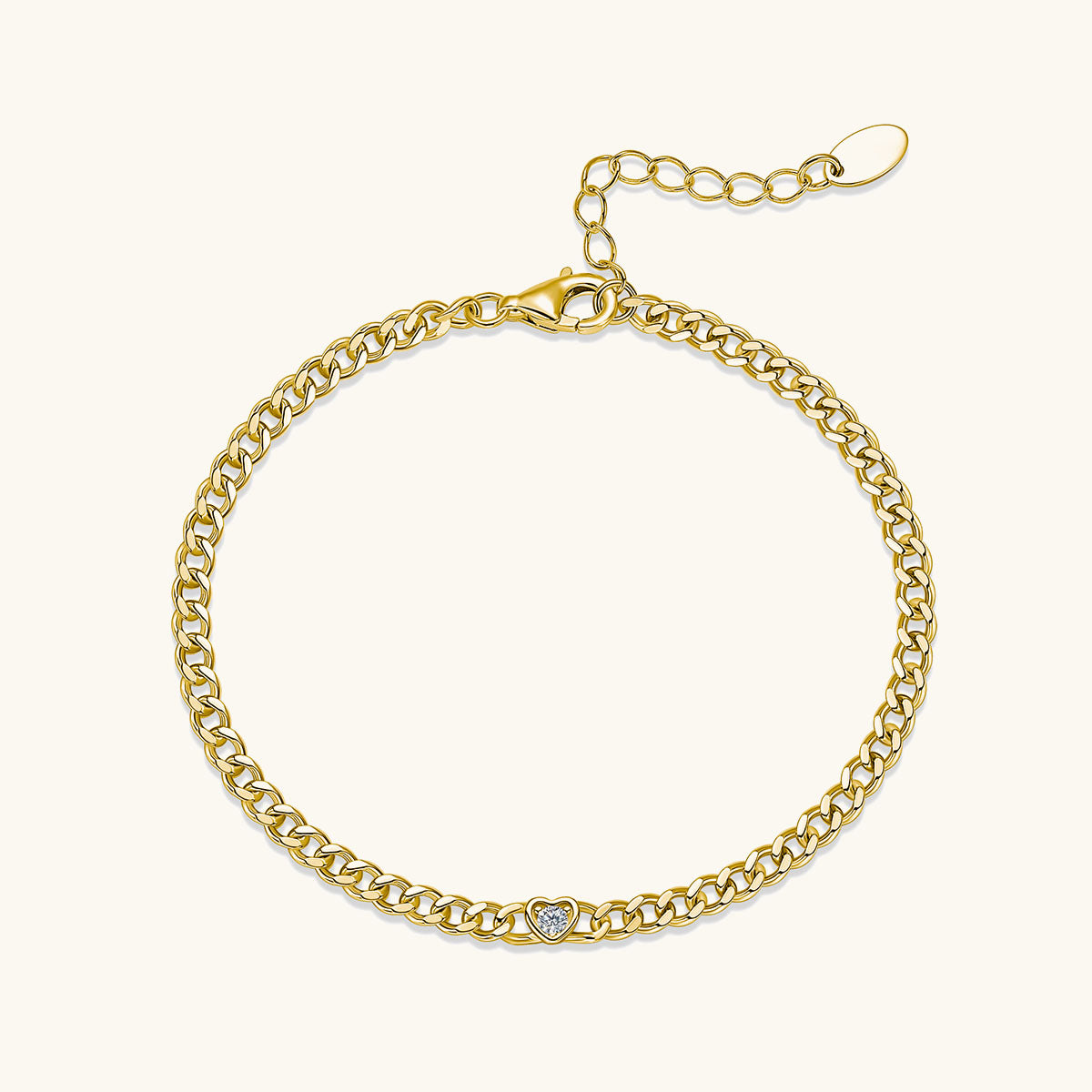 Petite Heart Moissanite Curb Chain Bracelet - Gold