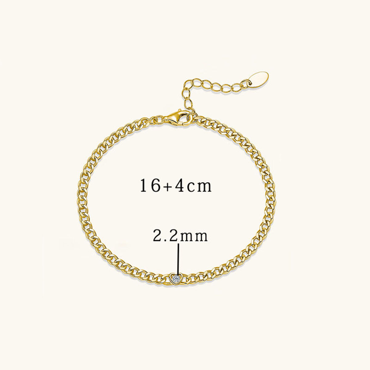 Petite Heart Moissanite Curb Chain Bracelet - Gold