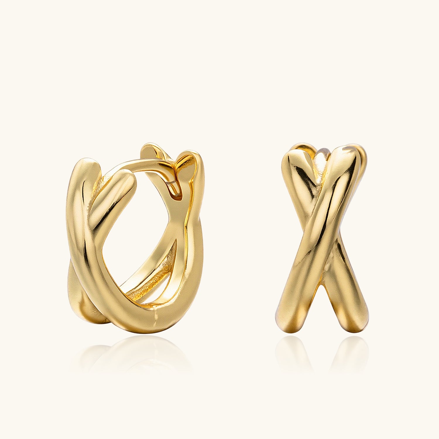 Polished Crossover Huggie Hoop Earrings - Gold