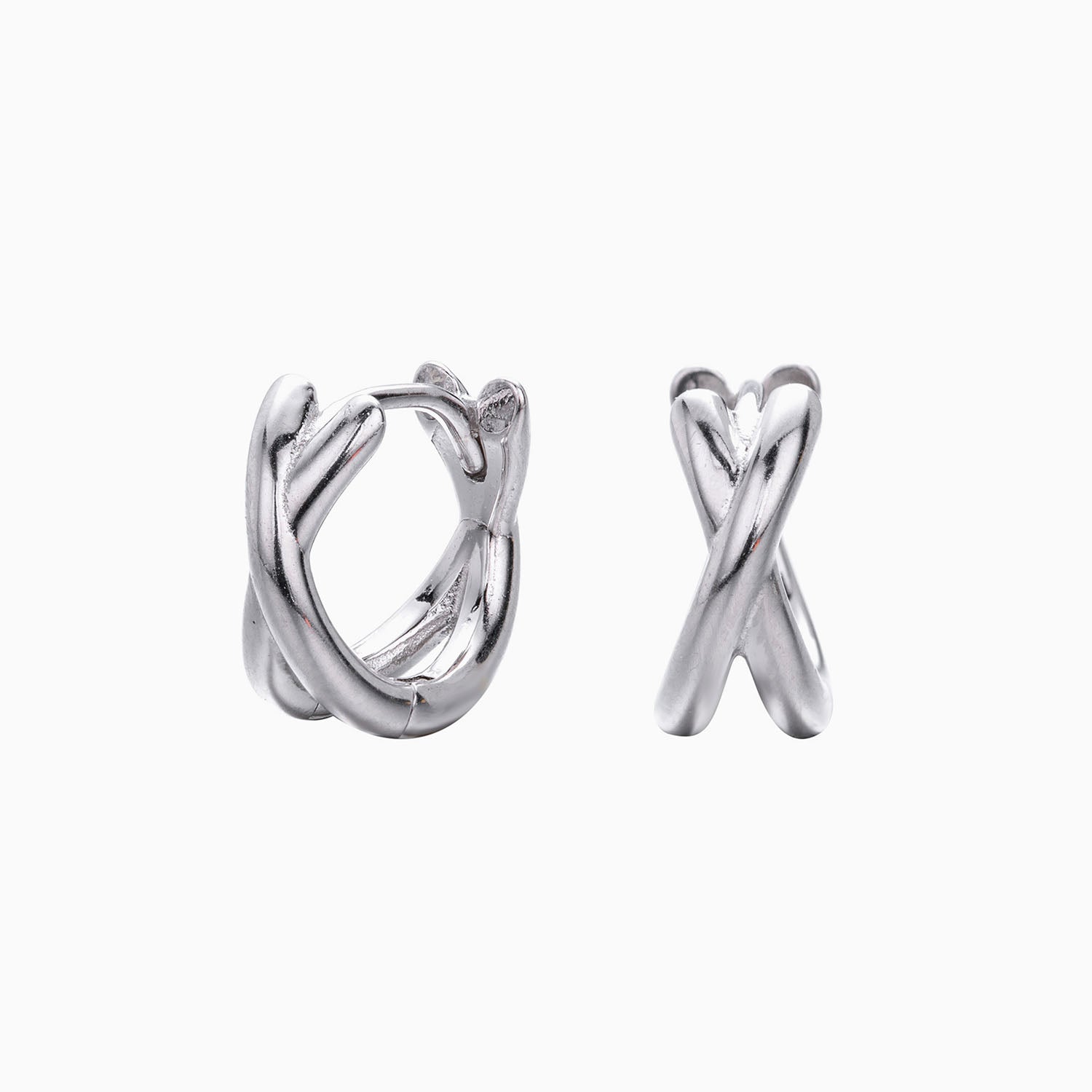 Polished Crossover Huggie Hoop Earrings - Silver