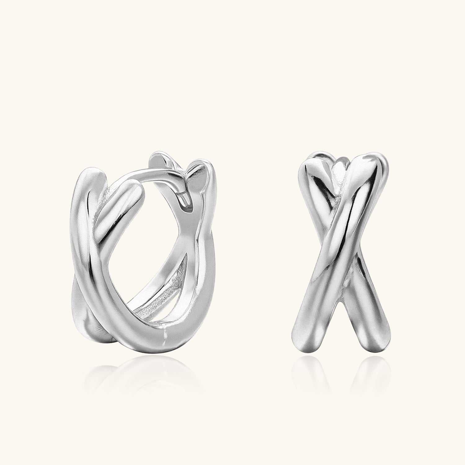 Polished Crossover Huggie Hoop Earrings - Silver
