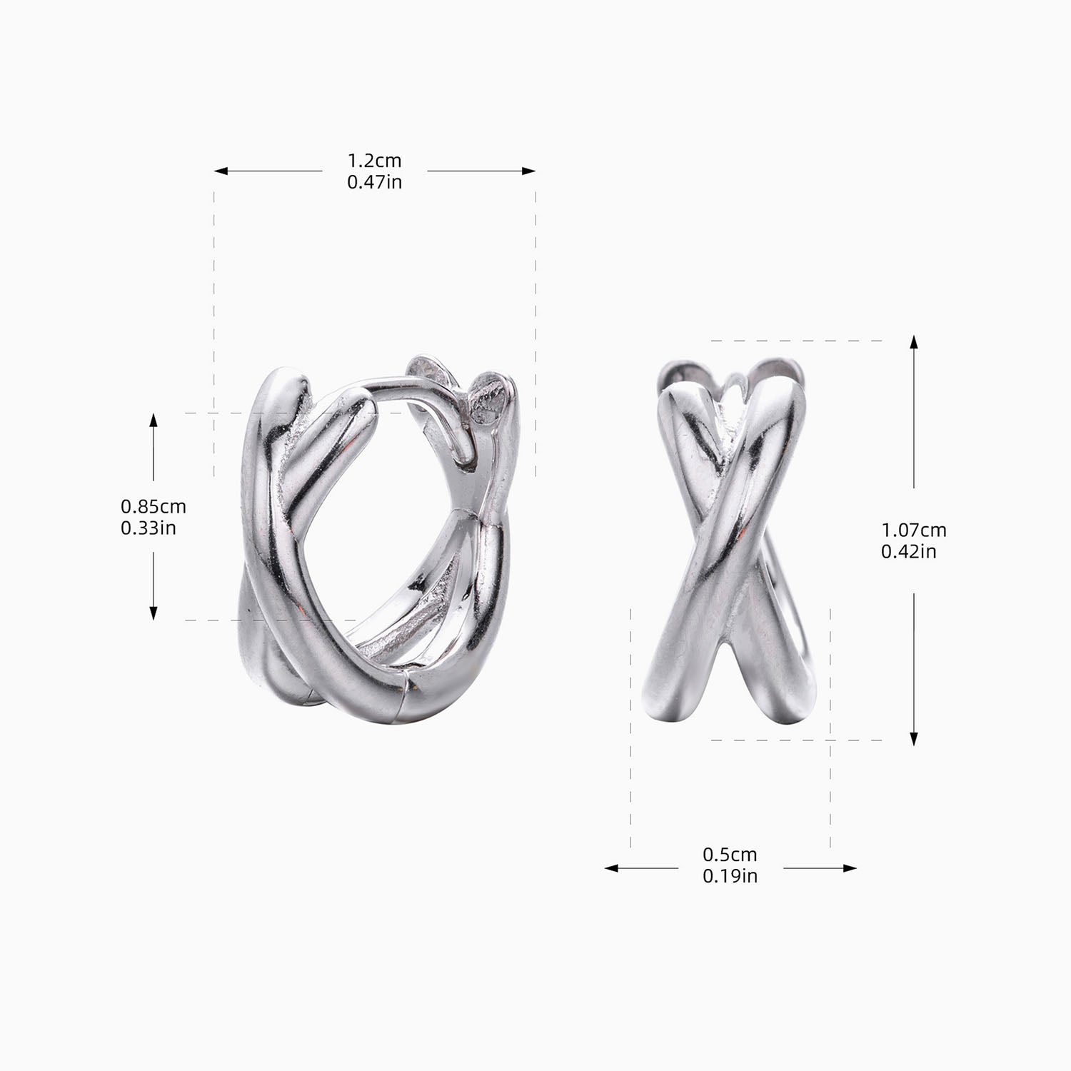 Polished Crossover Huggie Hoop Earrings - Silver