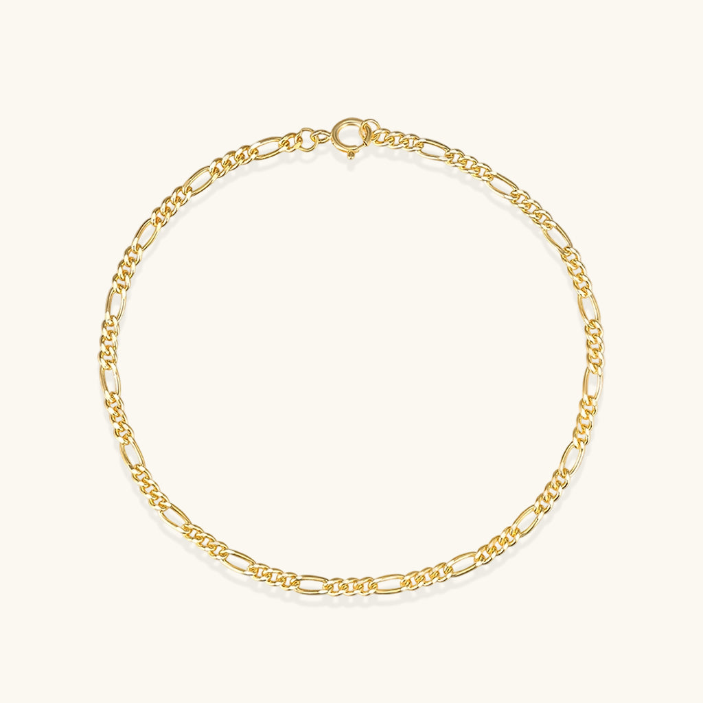 Polished Figaro Chain Bracelet - Gold