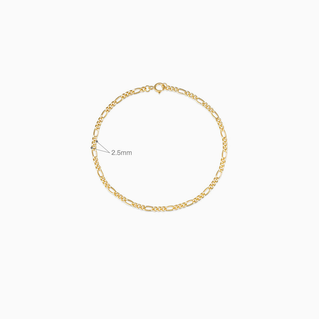 Polished Figaro Chain Bracelet - Gold