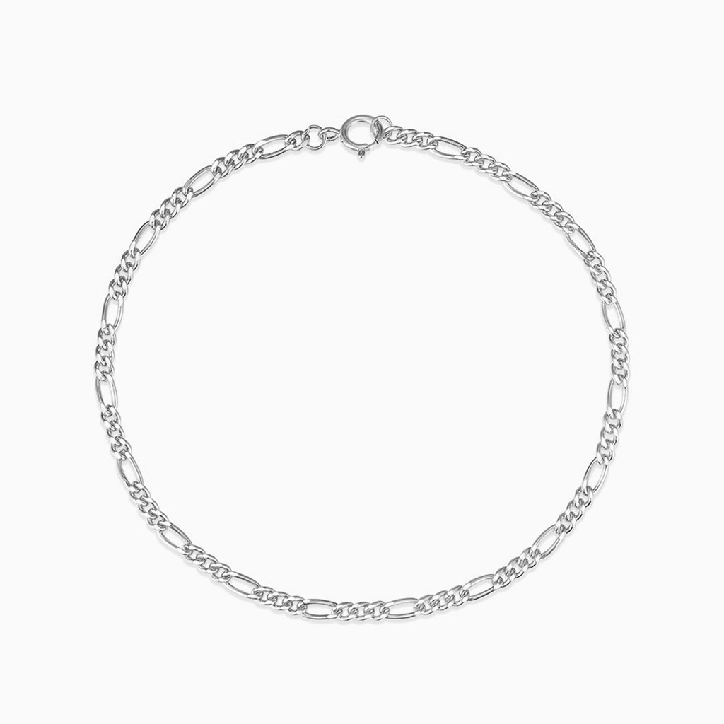 Polished Figaro Chain Bracelet - Silver