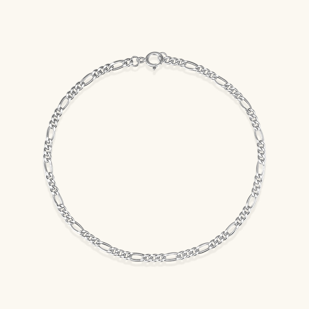 Polished Figaro Chain Bracelet - Silver