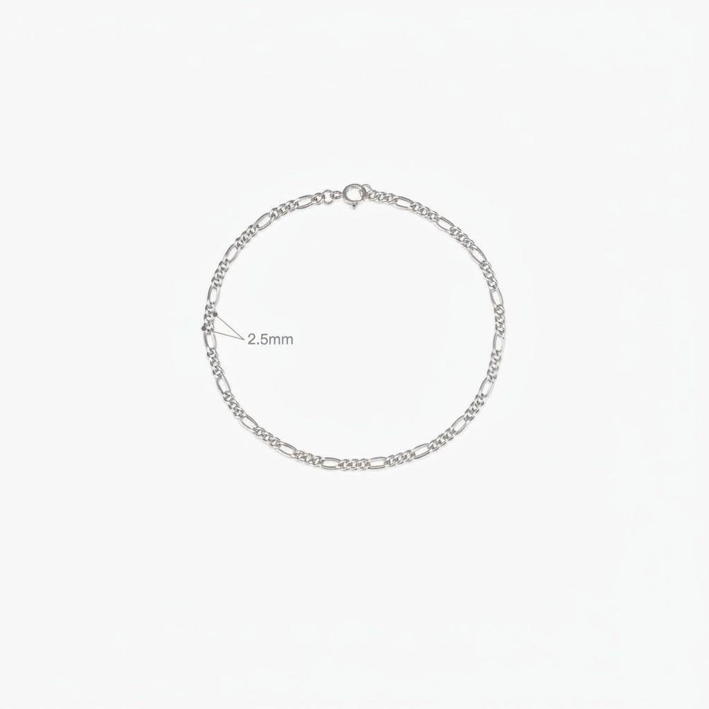 Polished Figaro Chain Bracelet - Silver