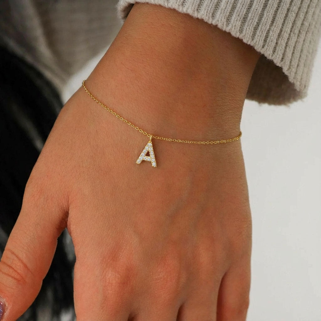 Dangle Diamond Initial Bracelet - Gold
