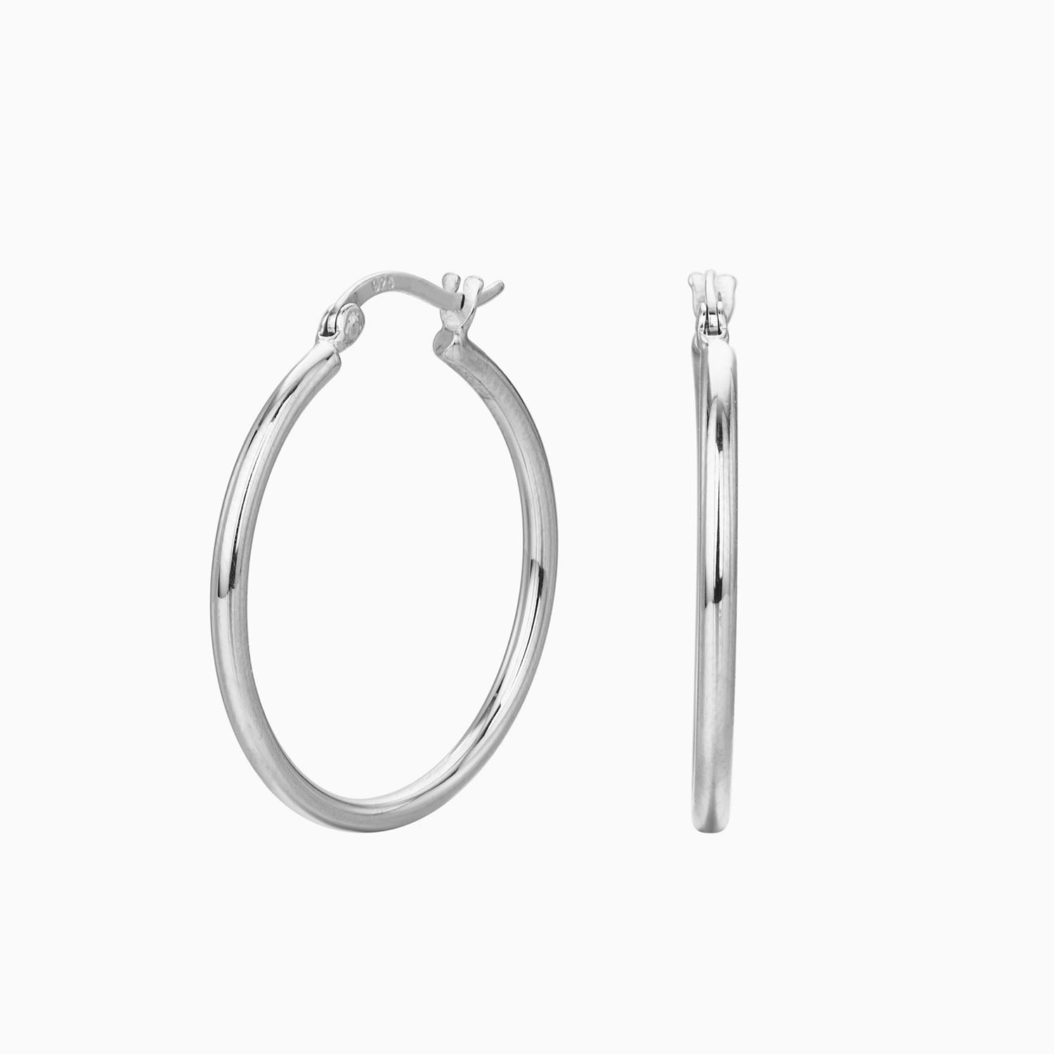 Polished Tube Hoop Earrings - Silver