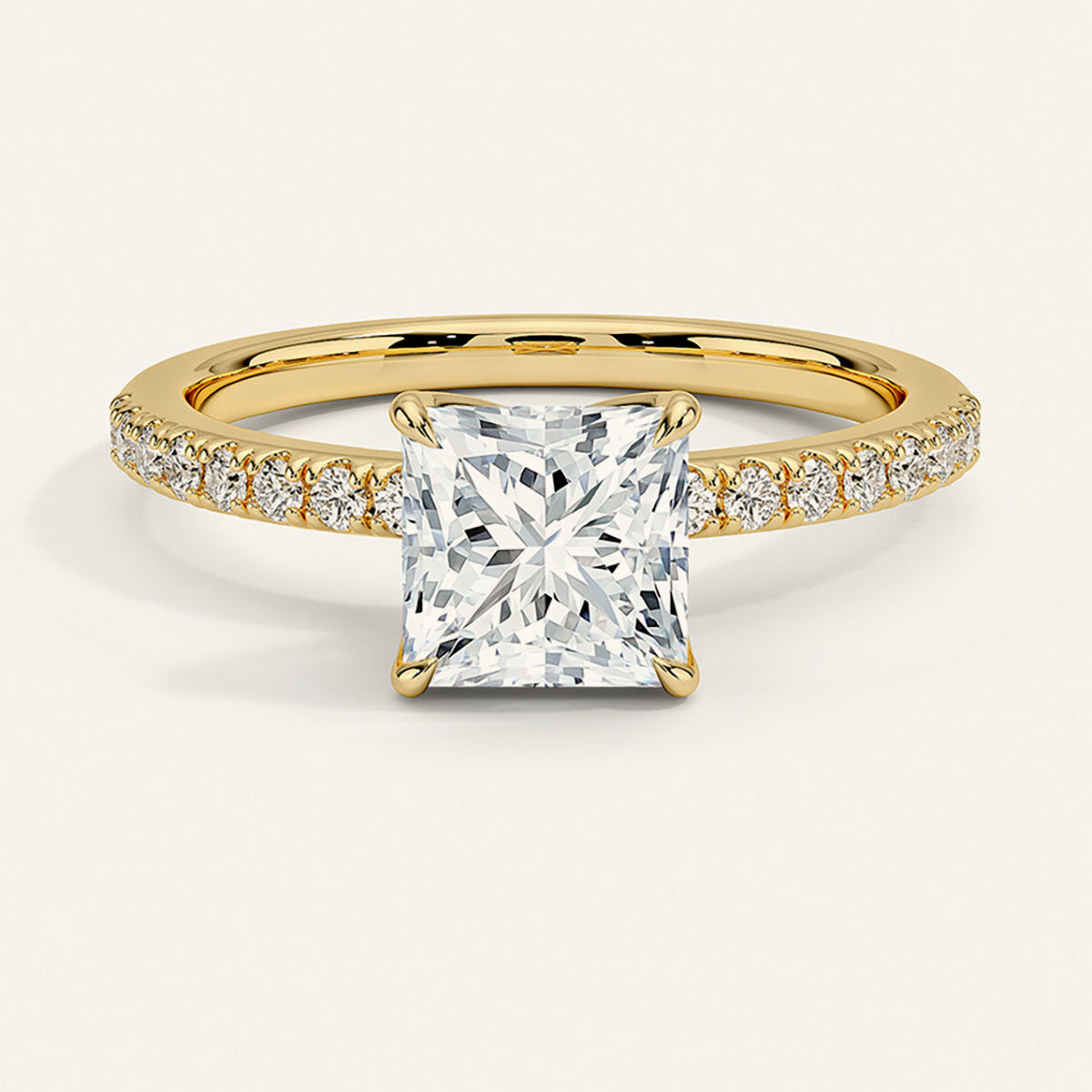 Princess Pavé Moissanite Ring - Gold