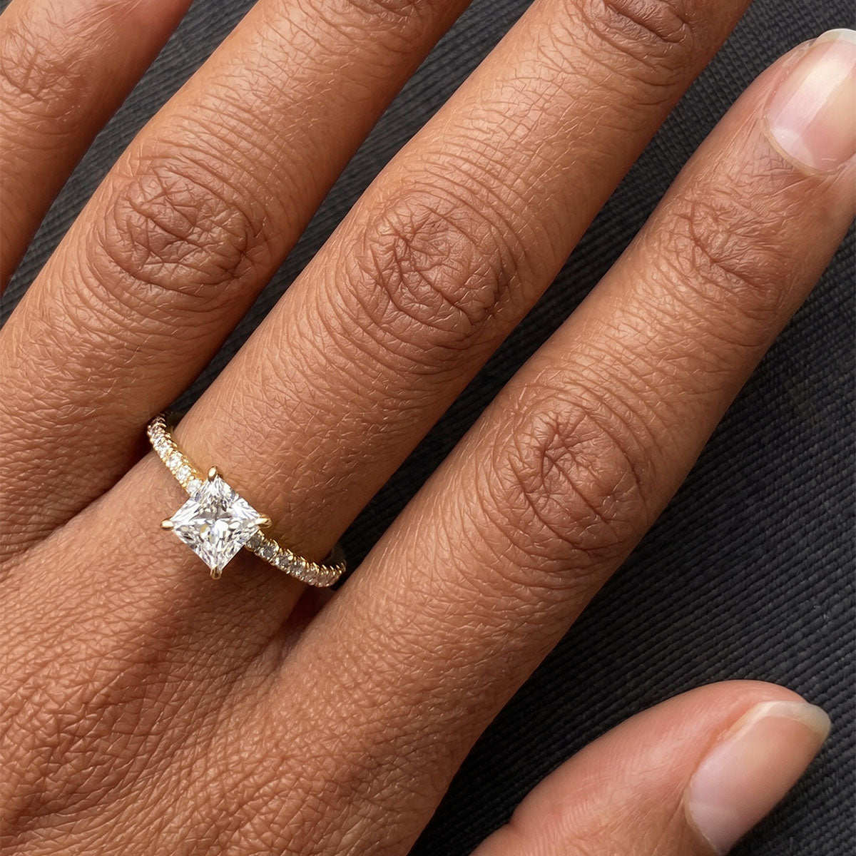 Princess Pavé Moissanite Ring - Gold