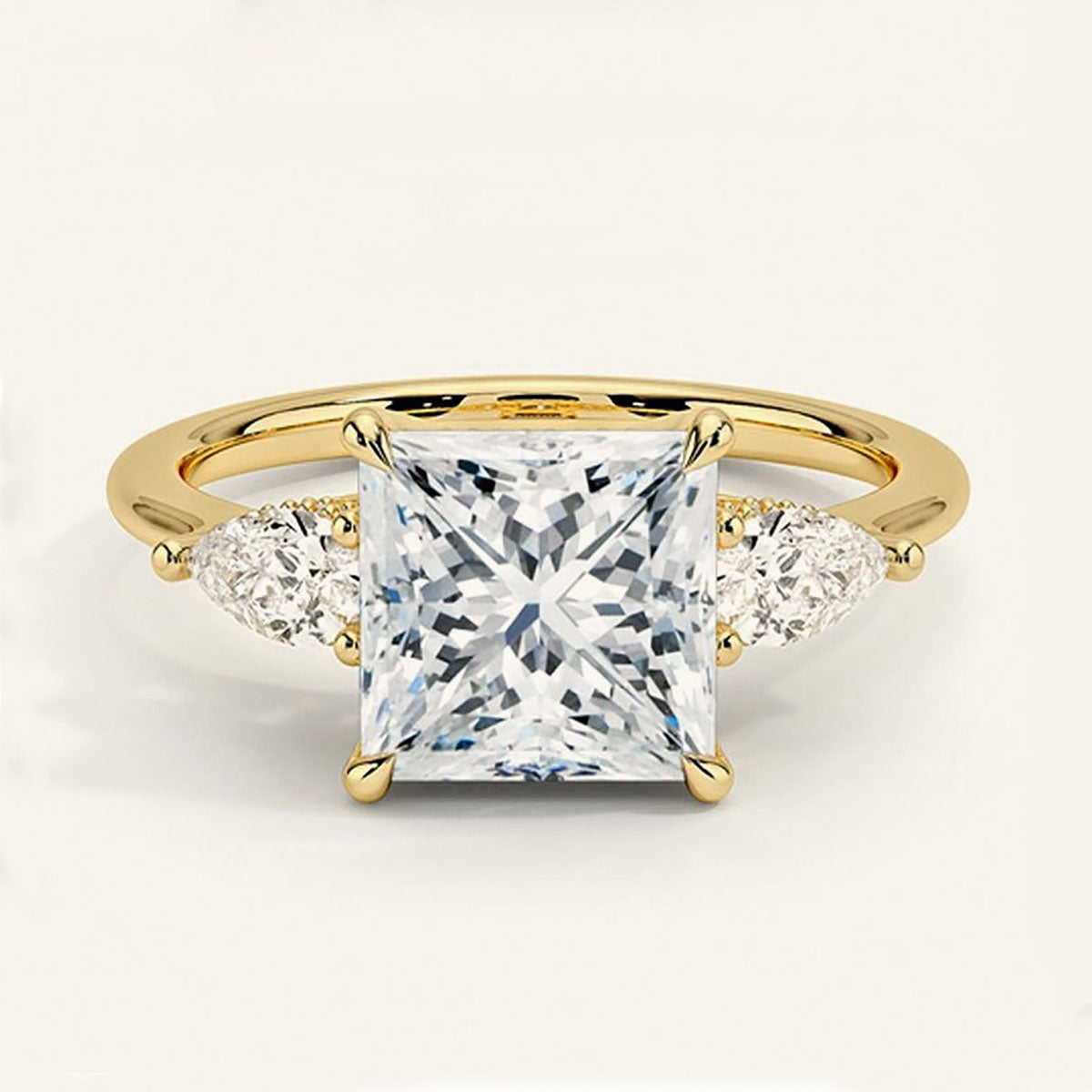 Princess Three Stone Moissanite Ring - Gold
