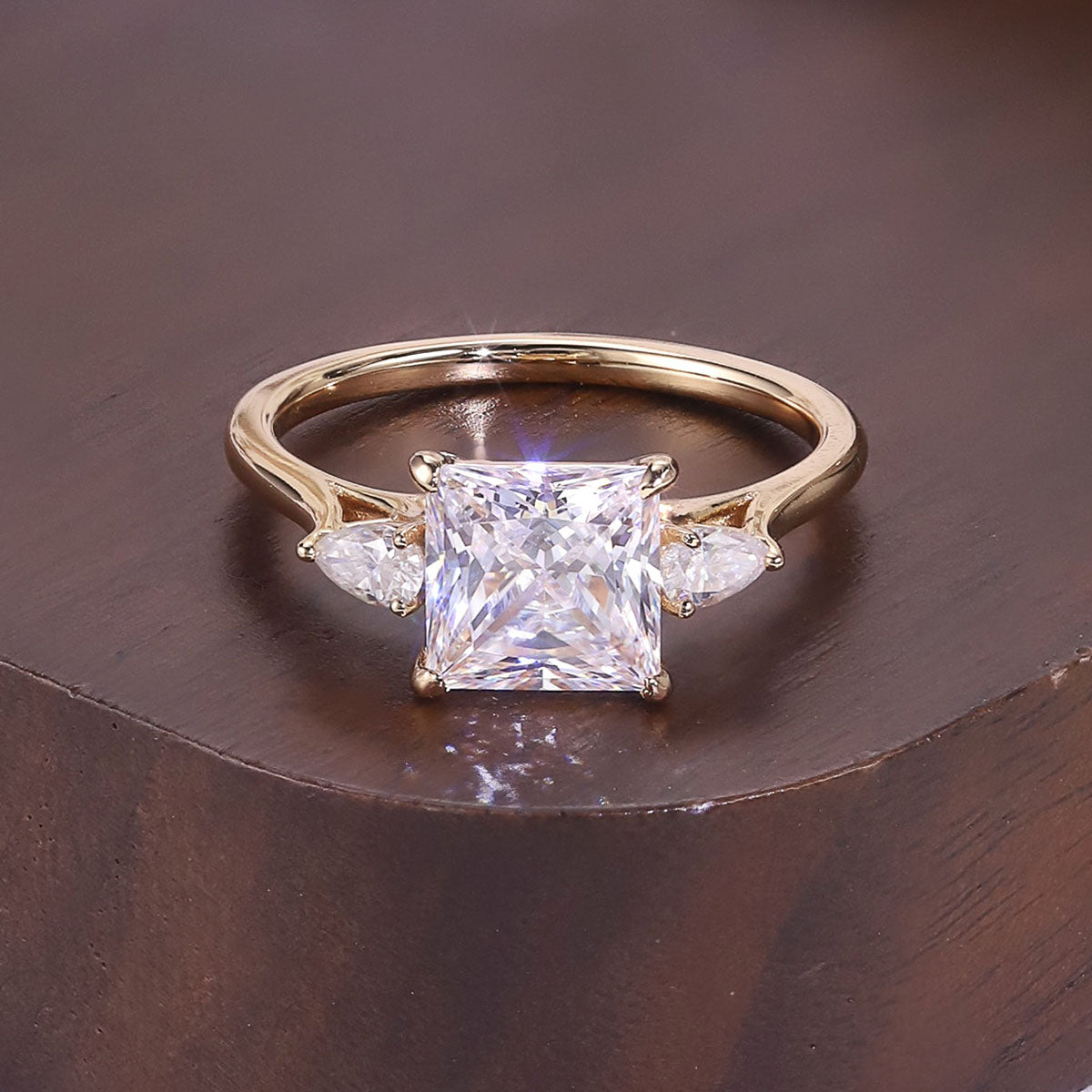 Princess Three Stone Moissanite Ring - Gold