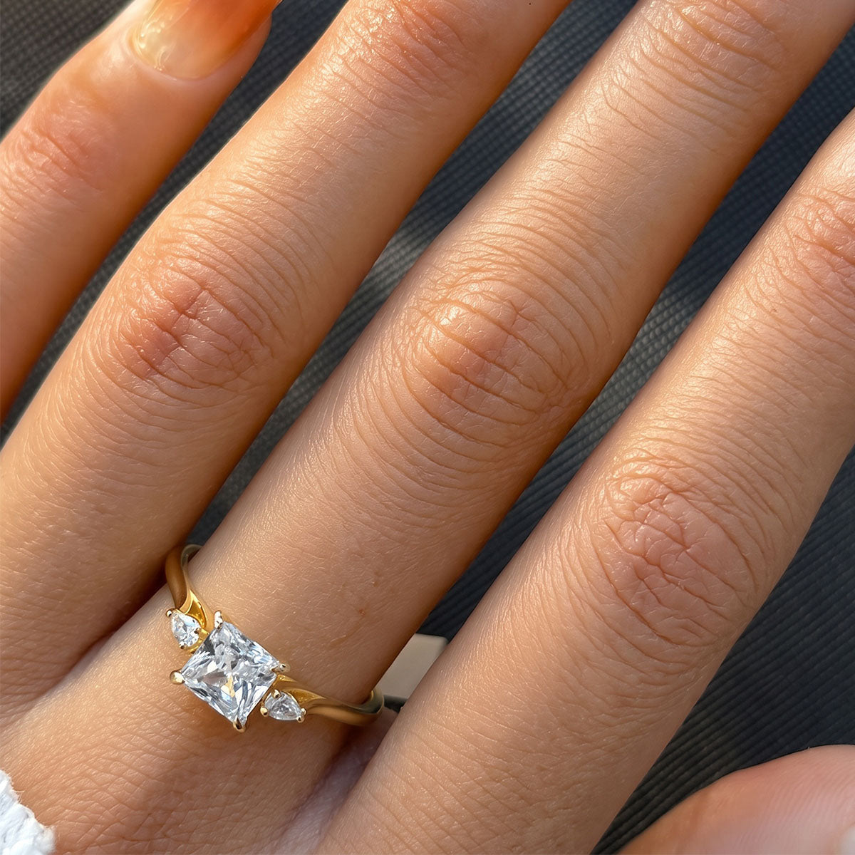 Princess Three Stone Moissanite Ring - Gold