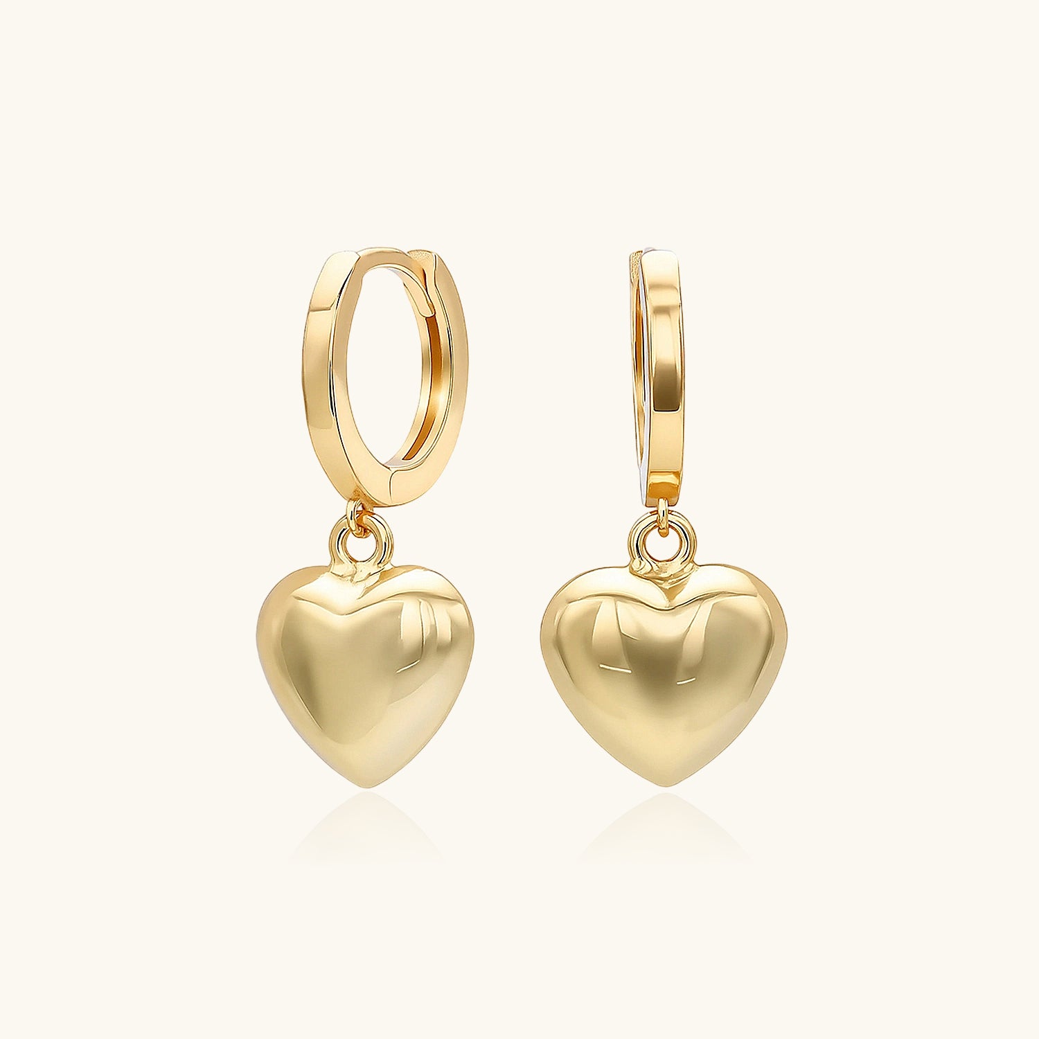 Puffy Heart Drop Huggie Hoop Earrings - Gold