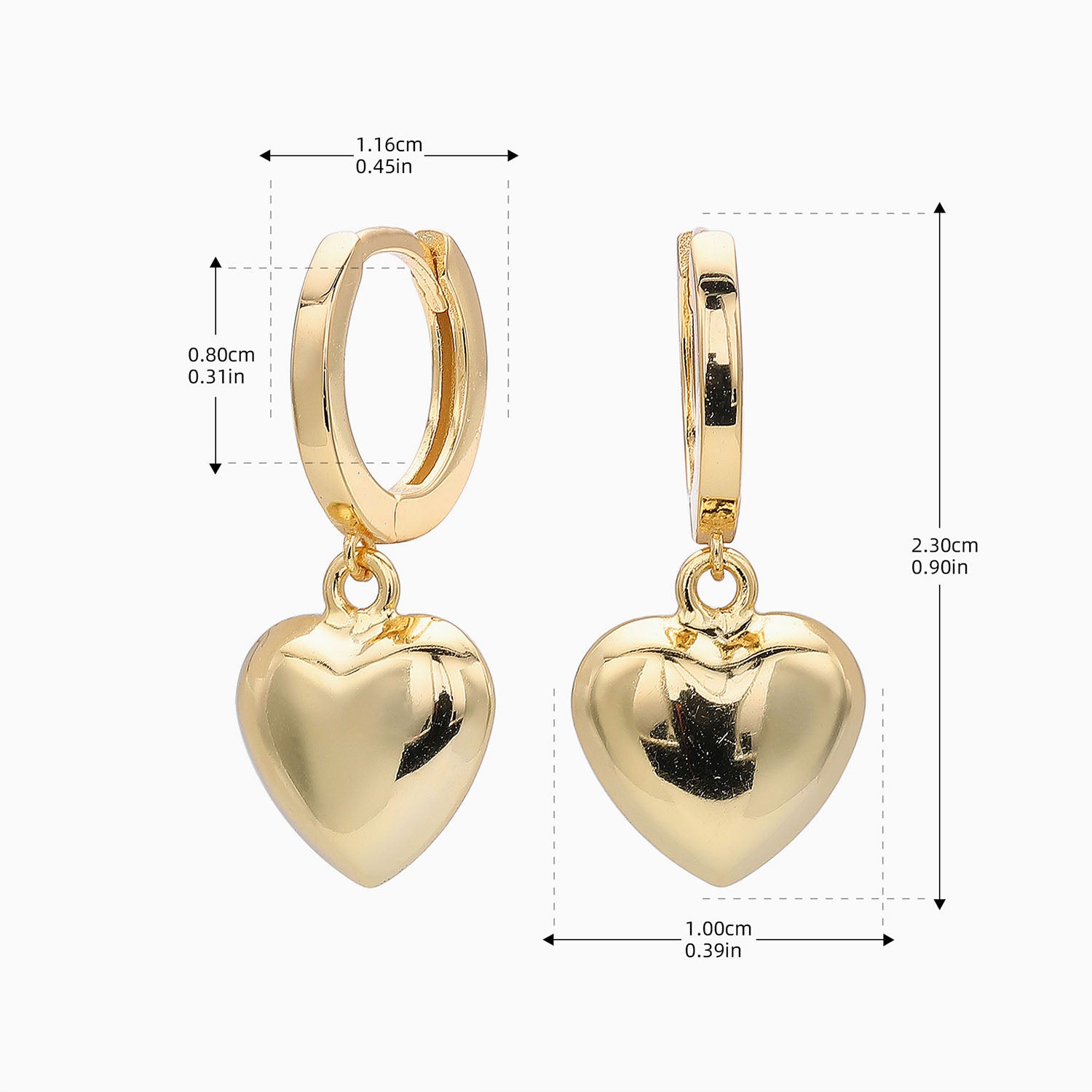 Puffy Heart Drop Huggie Hoop Earrings - Gold
