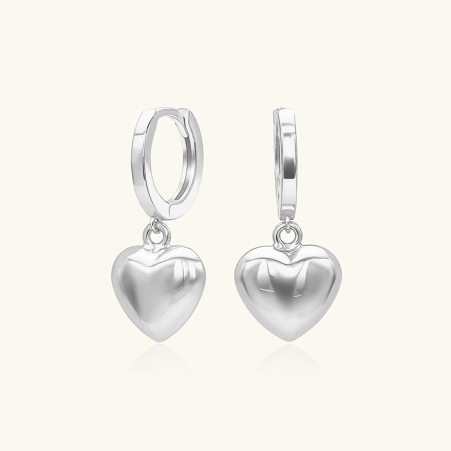 Puffy Heart Drop Huggie Hoop Earrings - Silver