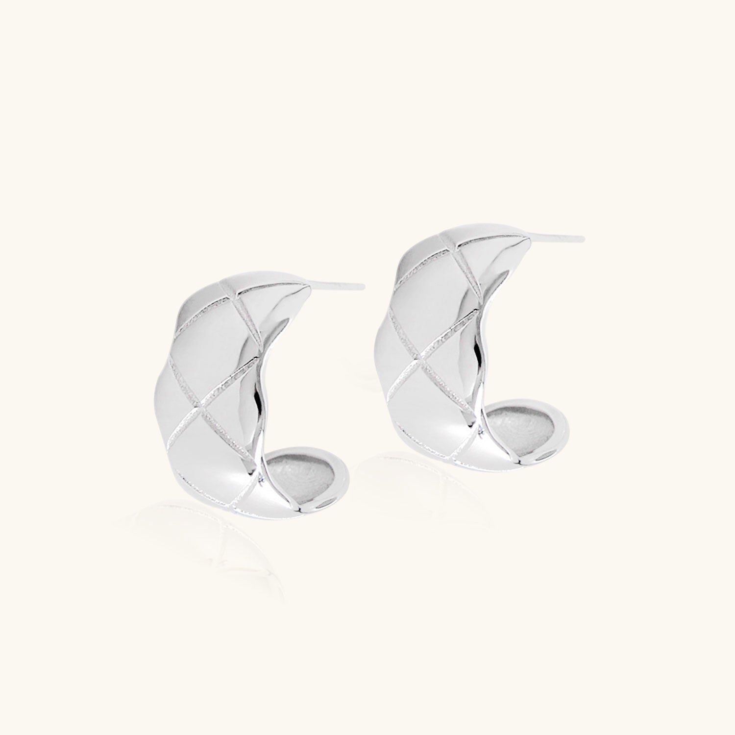 Quilted Cross Chunky C Hoop Earrings - Silver