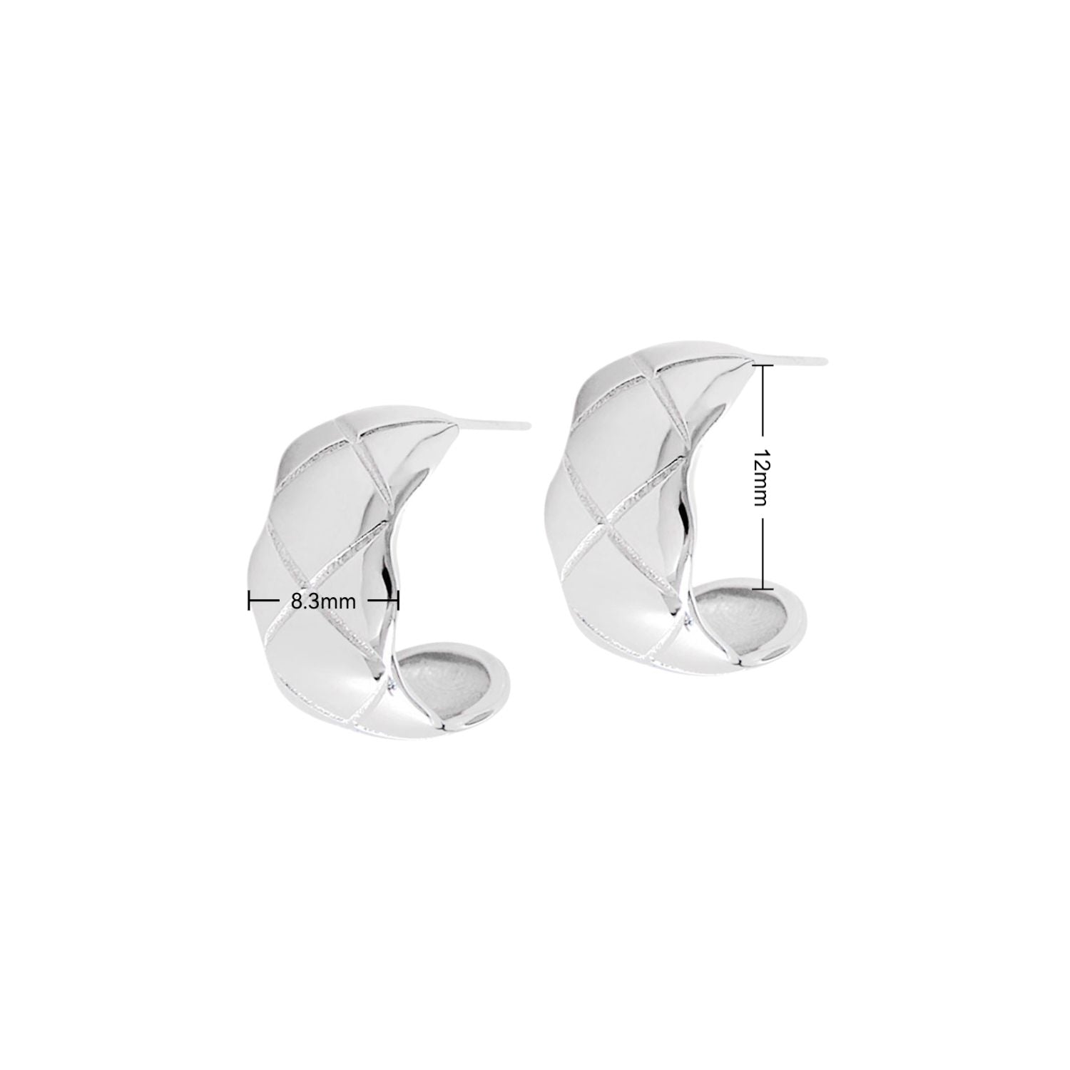 Quilted Cross Chunky C Hoop Earrings - Silver