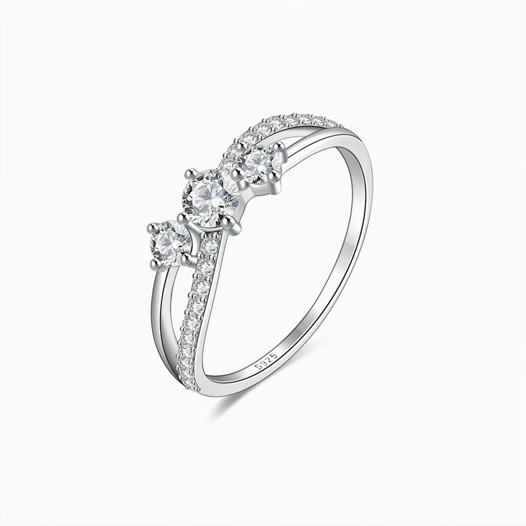 Radiant Crossover Three Stone Ring - Silver