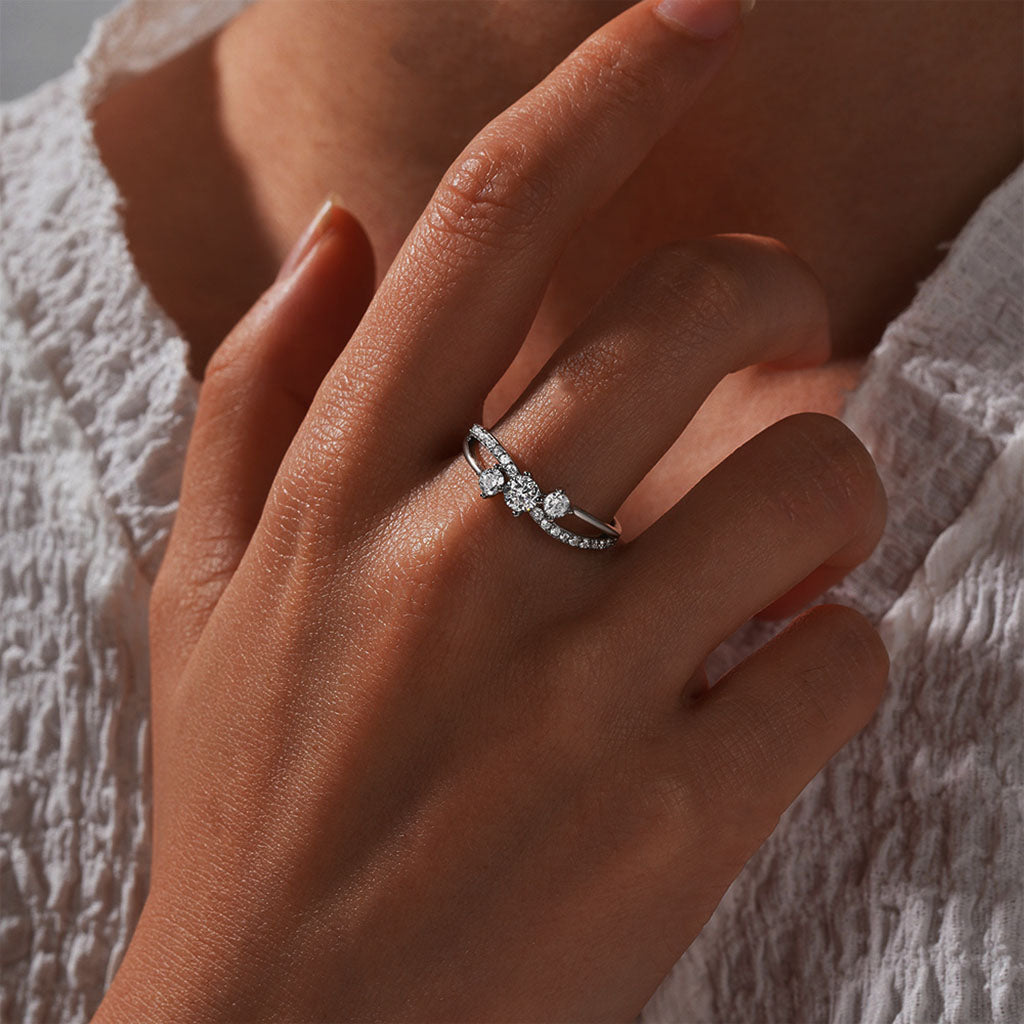Radiant Crossover Three Stone Ring - Silver