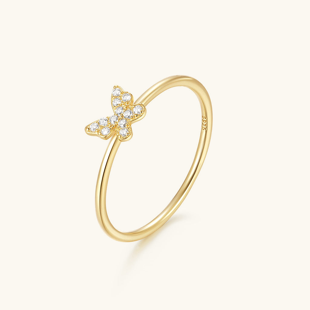 Radiant Diamond Butterfly Ring - Gold