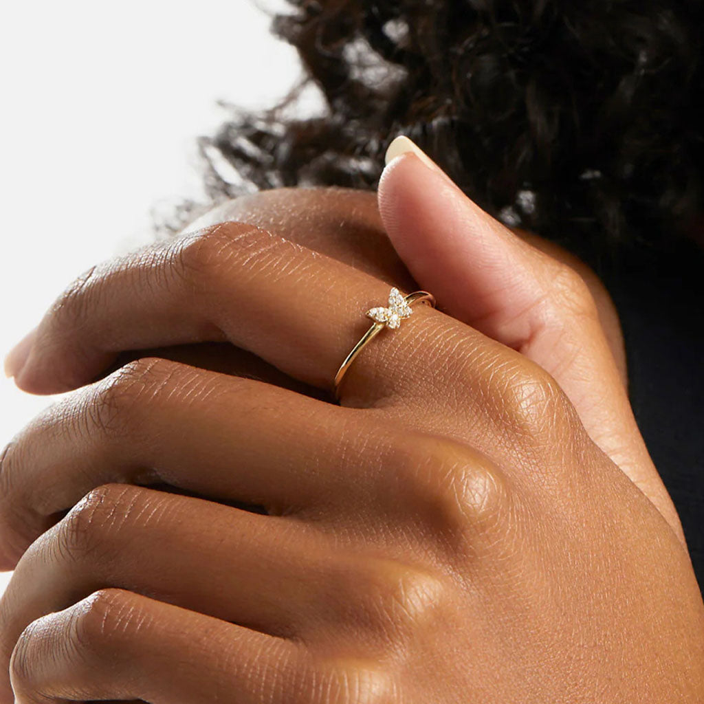 Radiant Diamond Butterfly Ring - Gold