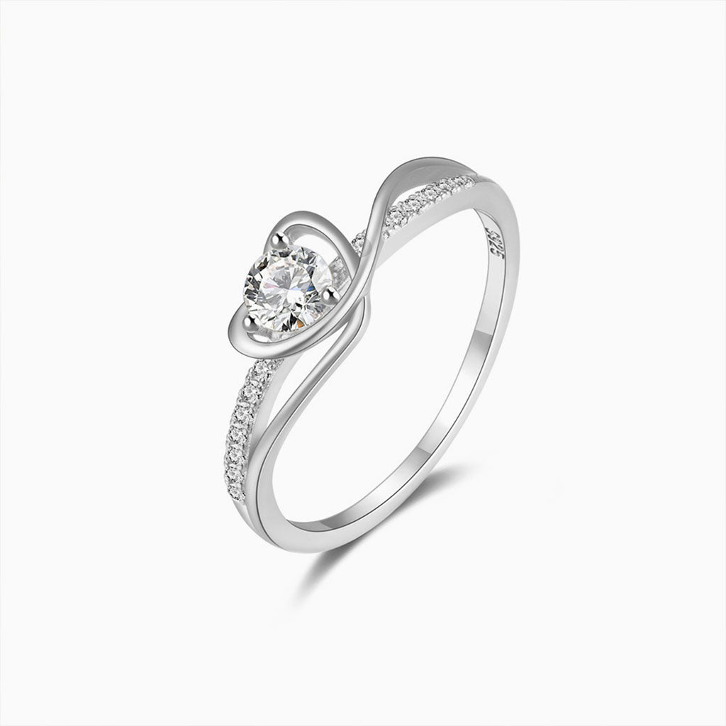Radiant Diamond Entwined Heart Ring - Silver