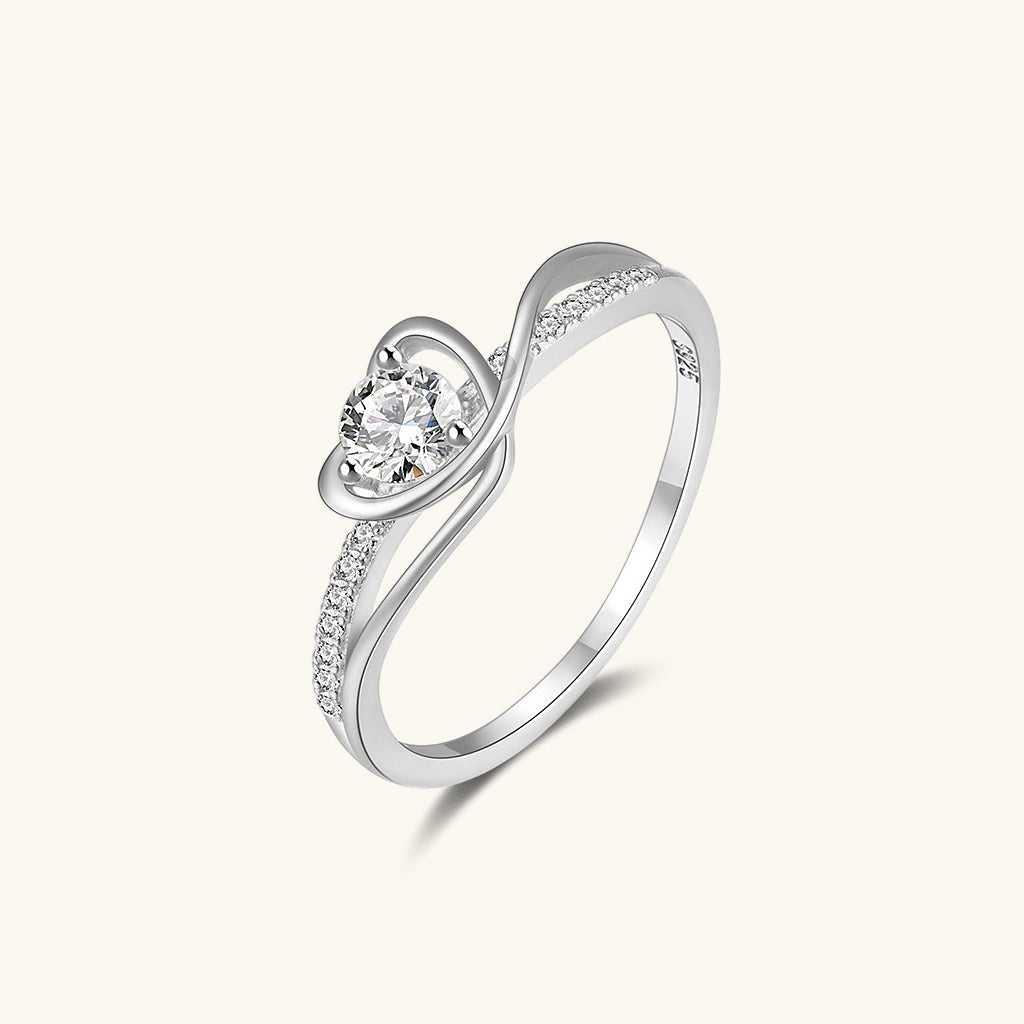 Radiant Diamond Entwined Heart Ring - Silver