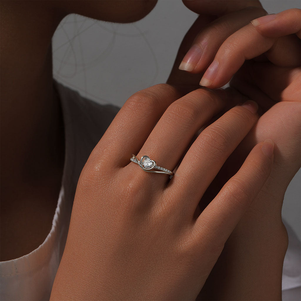 Radiant Diamond Entwined Heart Ring - Silver