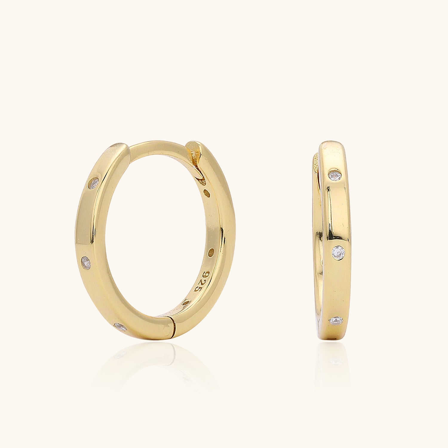 Radiant Flush Set Dimond Huggie Hoop Earrings - Gold