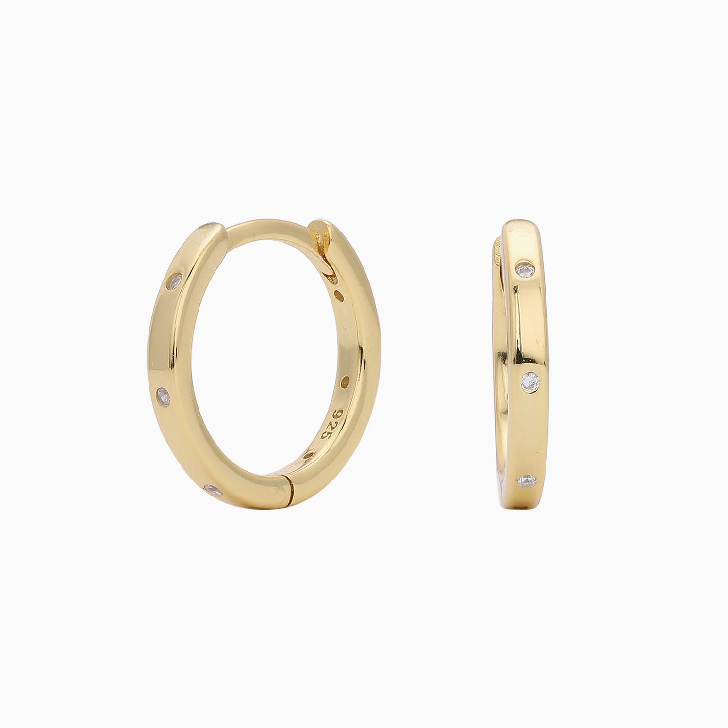Radiant Flush Set Dimond Huggie Hoop Earrings - Gold