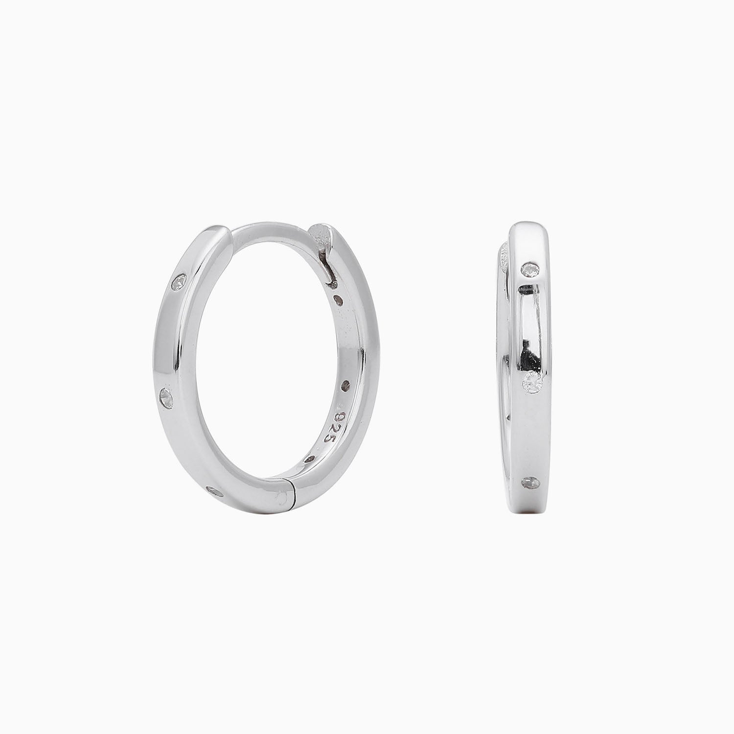 Radiant Flush Set Dimond Huggie Hoop Earrings - Silver