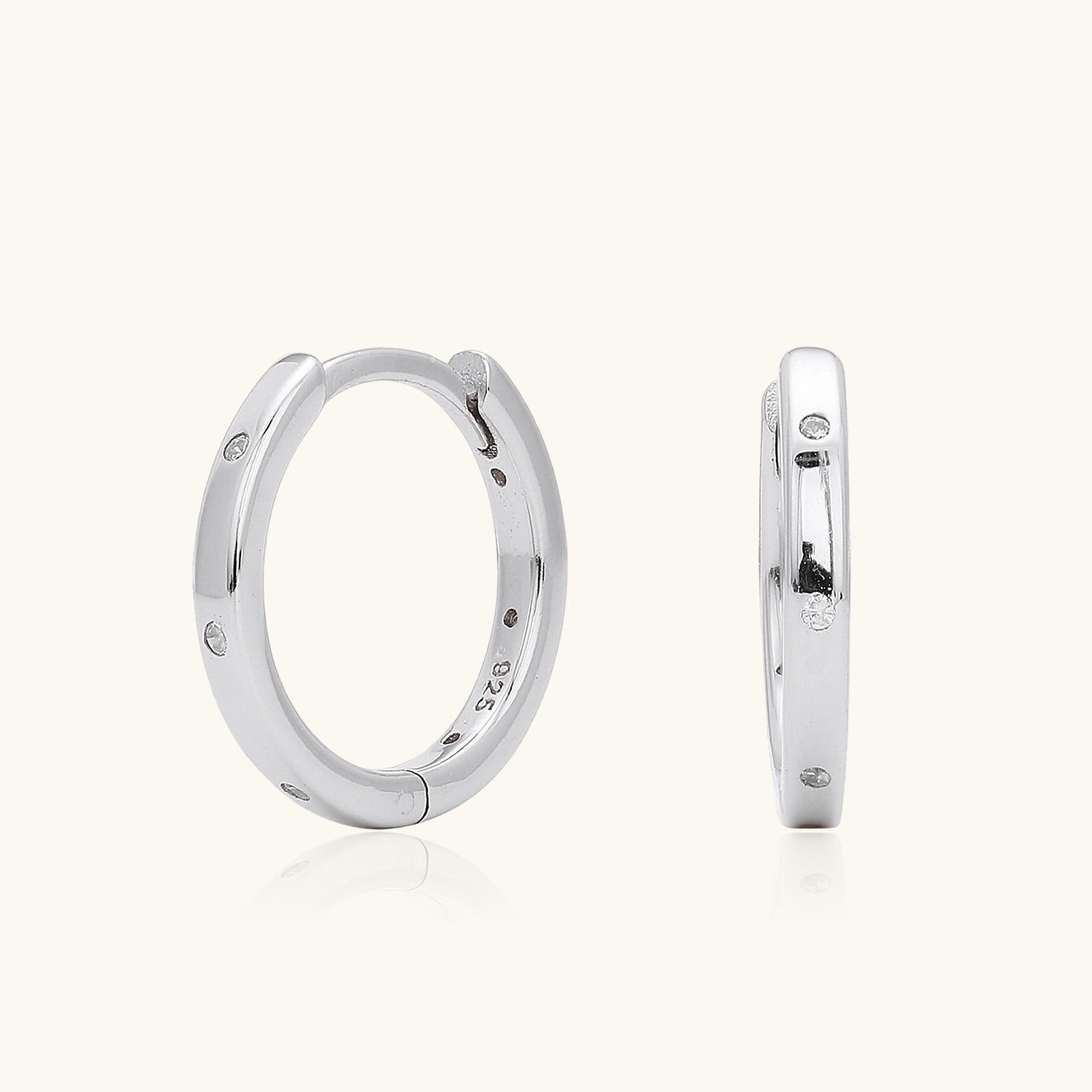 Radiant Flush Set Dimond Huggie Hoop Earrings - Silver