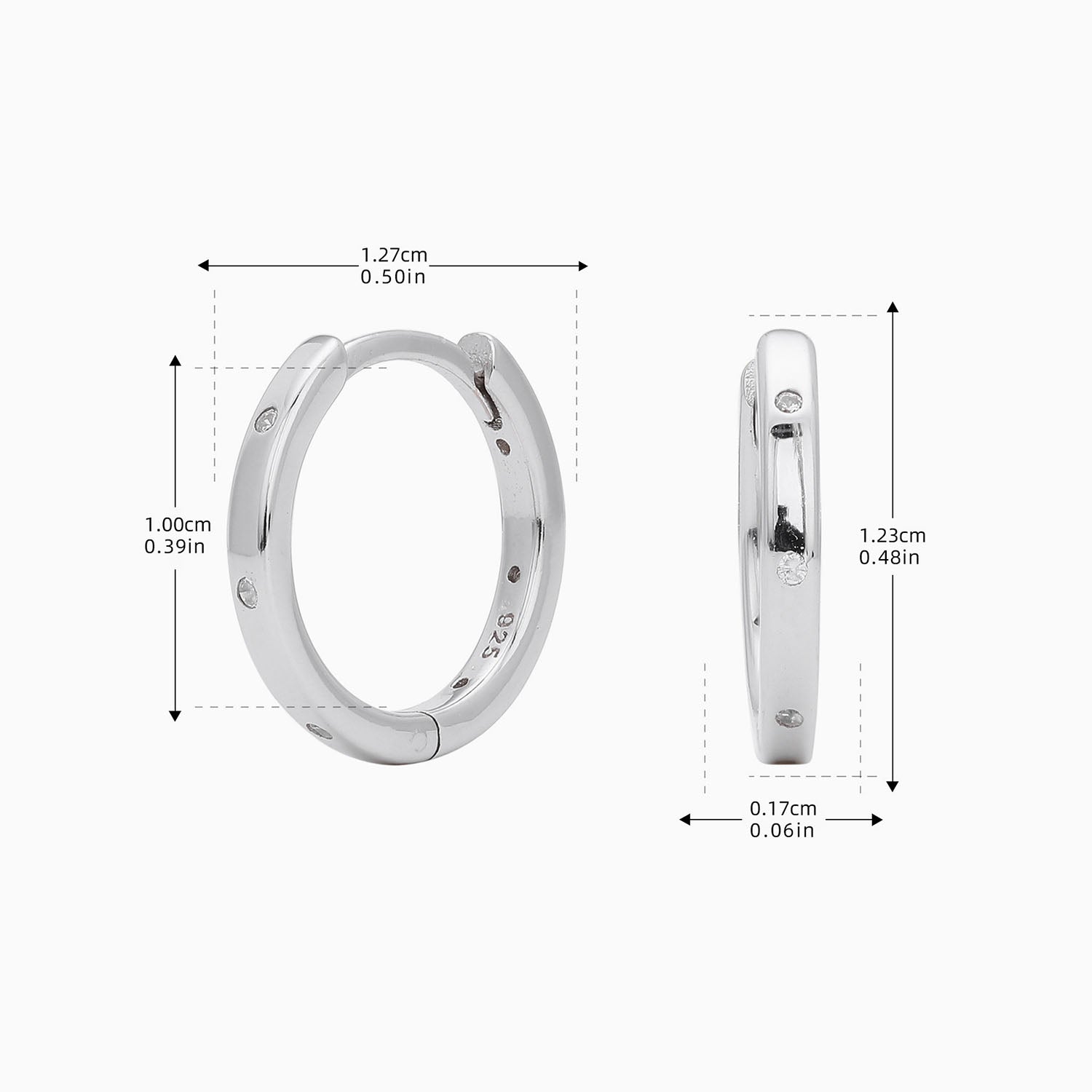 Radiant Flush Set Dimond Huggie Hoop Earrings - Silver