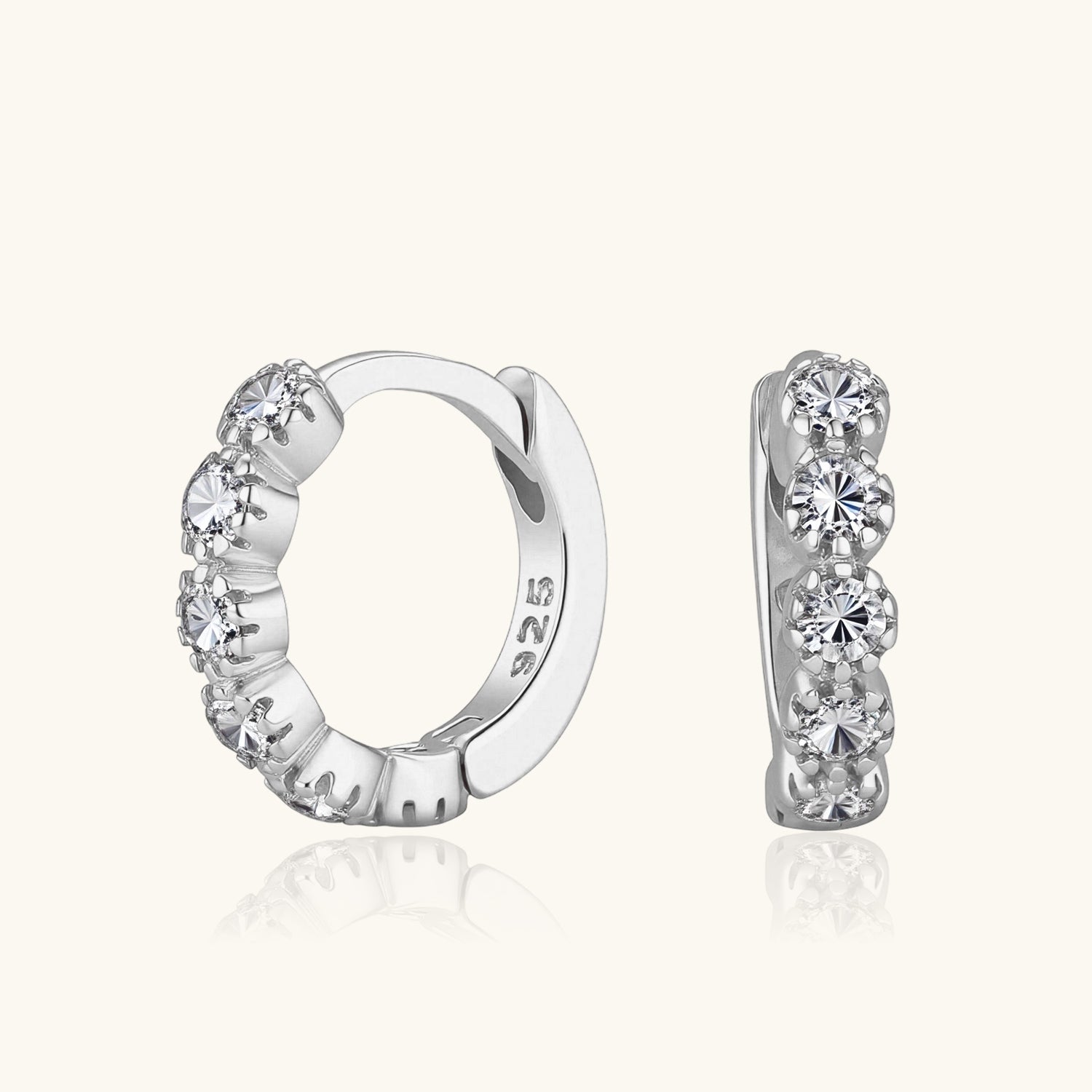 Radiant Half Eternity Huggie Hoop Earrings - Silver