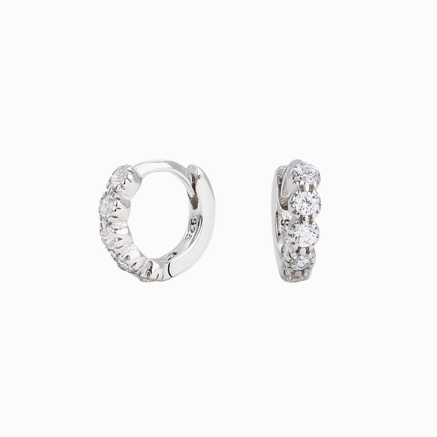 Radiant Half Eternity Huggie Hoop Earrings - Silver