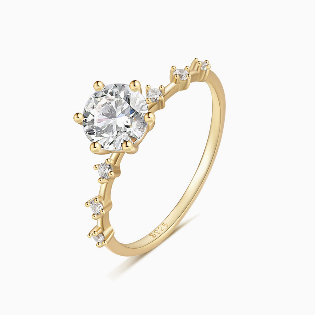Radiant Side Stone Diamond Ring - Gold