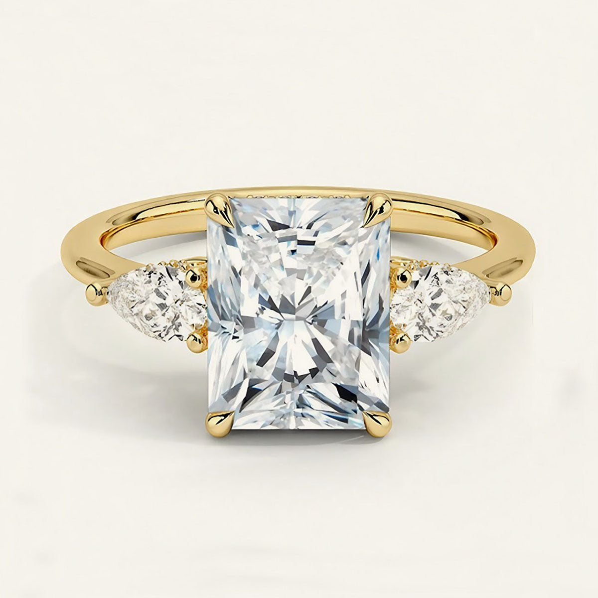 Radiant Three Stone Moissanite Ring - Gold