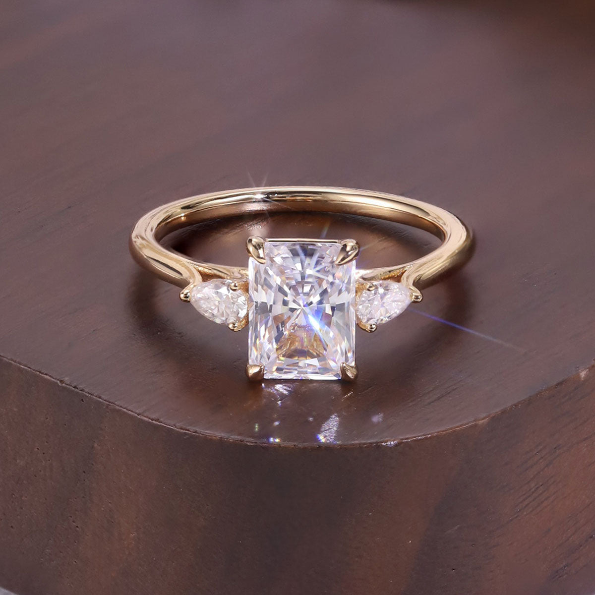 Radiant Three Stone Moissanite Ring - Gold