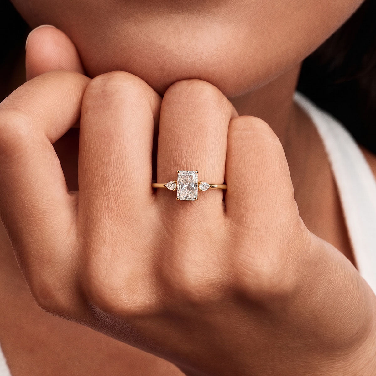 Radiant Three Stone Moissanite Ring - Gold