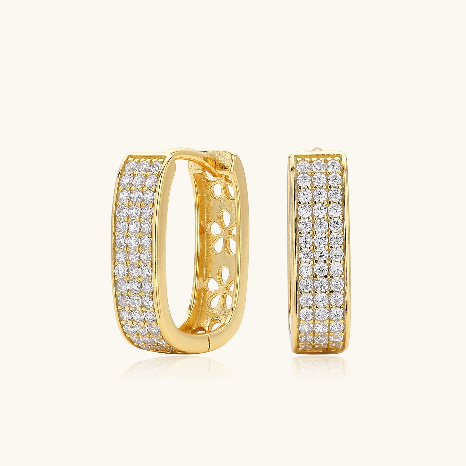 Rectangular Diamond Huggie Hoop Earrings - Gold