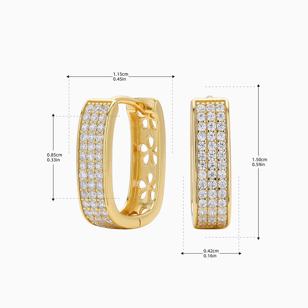 Rectangular Diamond Huggie Hoop Earrings - Gold