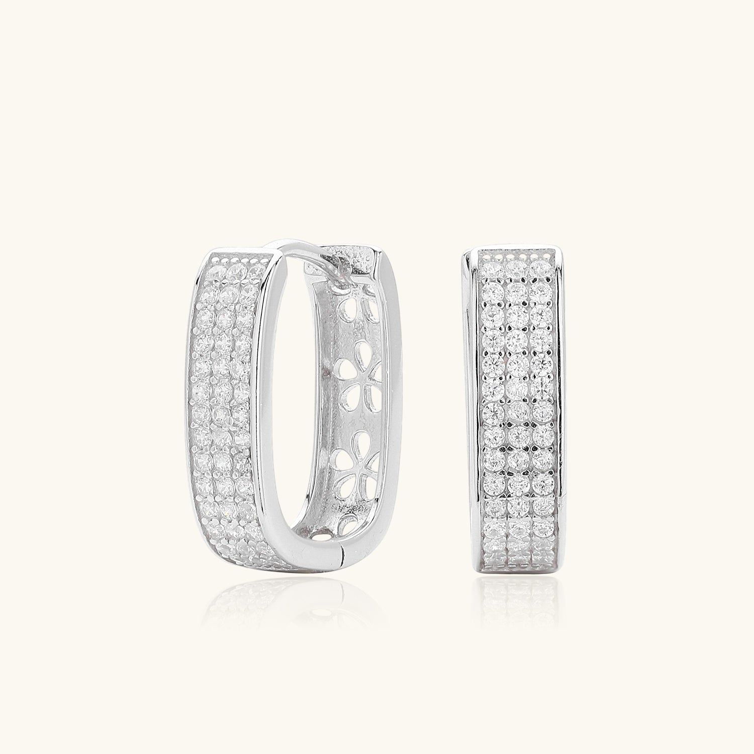Rectangular Diamond Huggie Hoop Earrings - Silver