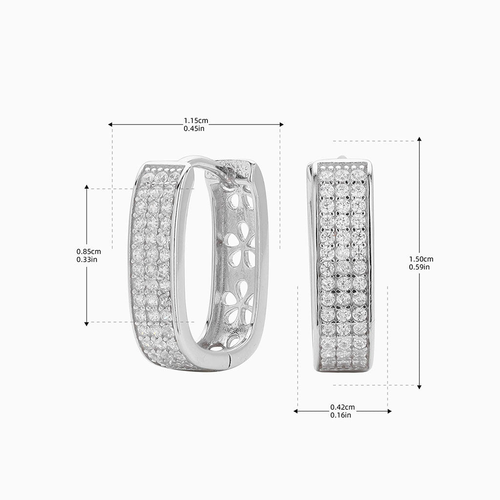 Rectangular Diamond Huggie Hoop Earrings - Silver